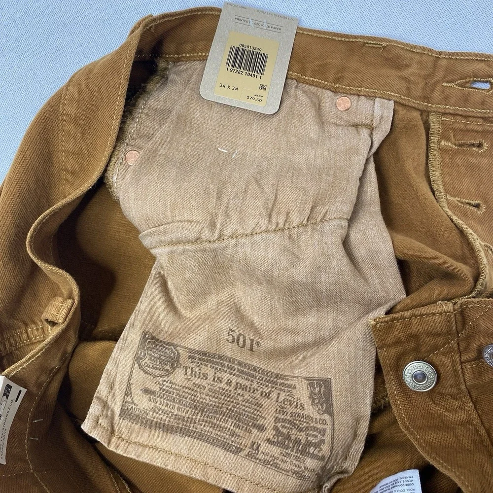 Levi's 501 Original Men's Jeans 34X34 Straight Leg Button Fly Mustard Brown